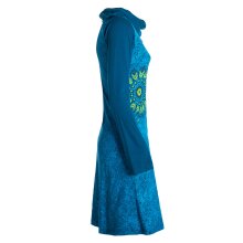 Vishes - Damen Mandala-Kleid Langarm-Shirtkleid Schal-Kragen Baumwollkleid  türkis 34-36
