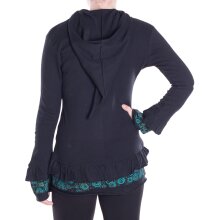 Vishes leichte Übergangsjacke aus Baumwolle mit Kapuze, weiten Ärmeln und Rüschen schwarz 44