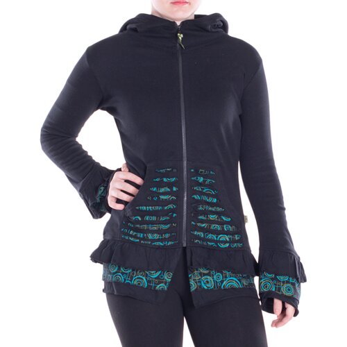 Vishes leichte Übergangsjacke aus Baumwolle mit Kapuze, weiten Ärmeln und Rüschen schwarz 42