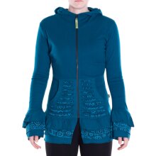 Vishes leichte Übergangsjacke aus Baumwolle mit Kapuze, weiten Ärmeln und Rüschen türkis 38