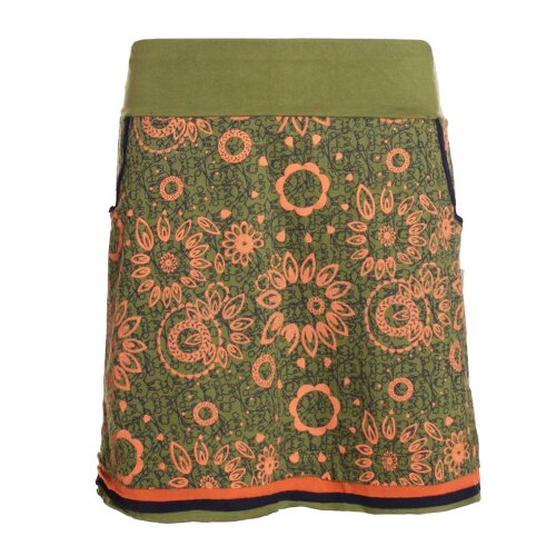 Vishes Damen Mini-Rock Baumwolle geometrisches Muster elastischer Bund mit Taschen olive 40