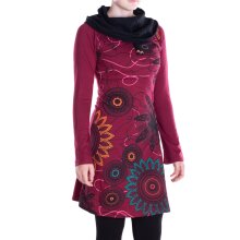 Vishes - Damen Mandala-Kleid Schal-Kragen Langarm-Shirtkleid Baumwollkleid dunkelrot 42