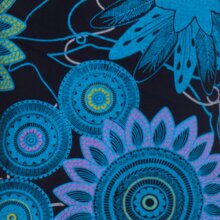 Vishes - Damen Mandala-Kleid Schal-Kragen Langarm-Shirtkleid Baumwollkleid schwarz 42