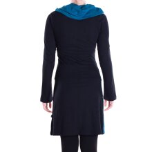 Vishes - Damen Mandala-Kleid Schal-Kragen Langarm-Shirtkleid Baumwollkleid schwarz 42