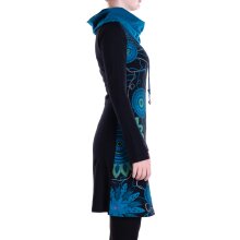 Vishes - Damen Mandala-Kleid Schal-Kragen Langarm-Shirtkleid Baumwollkleid schwarz 42