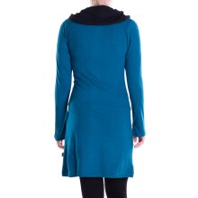 Vishes - Damen Mandala-Kleid Schal-Kragen Langarm-Shirtkleid Baumwollkleid türkis 36