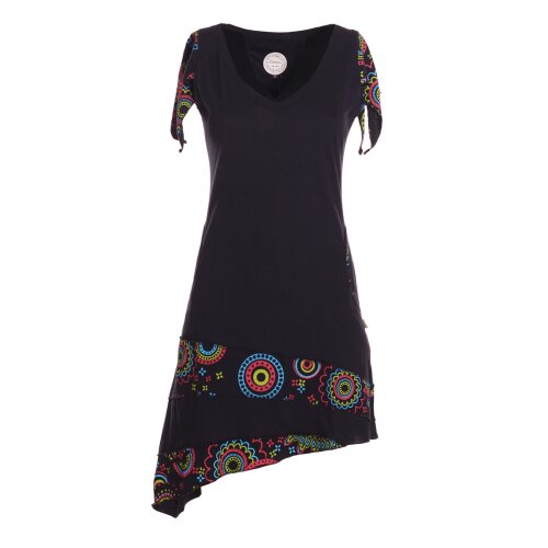Vishes Damen asymmetrisches Kleid Baumwolle Patchwork-Design mit Taschen schwarz 44