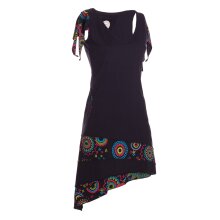 Vishes Damen asymmetrisches Kleid Baumwolle Patchwork-Design mit Taschen schwarz 44