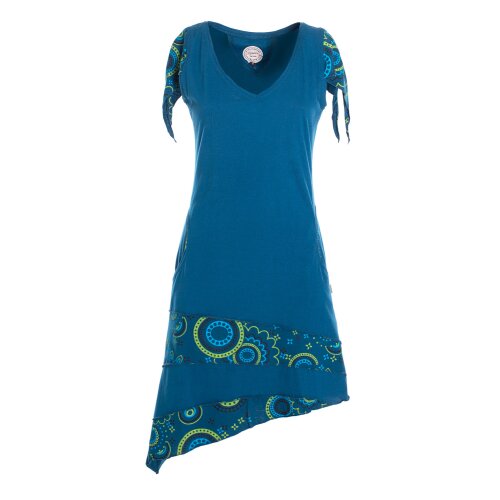 Vishes Damen asymmetrisches Kleid Baumwolle Patchwork-Design mit Taschen türkis 40