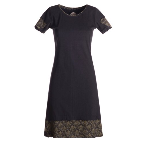 Vishes Kurzarm Kleid Damen Lagendesign Bedruckt Baumwolle Jersey schwarz 44-46
