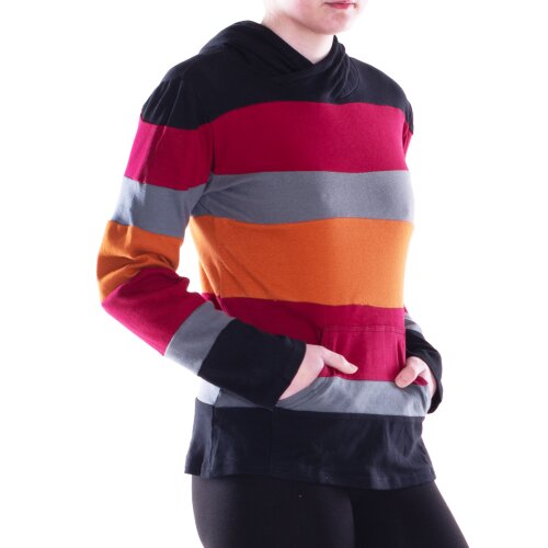 Vishes Hoodie Patchwork Regenbogen Sweater Hippie Pullover schwarz-dunkelrot 38