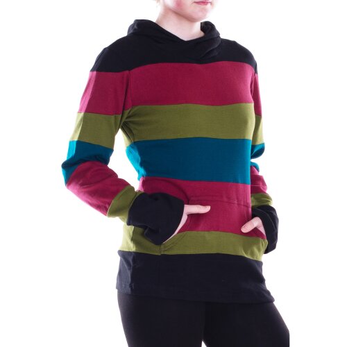 Vishes Hoodie Patchwork Regenbogen Sweater Hippie Pullover schwarz-olive 38