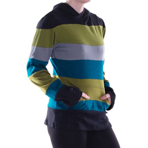 Vishes Hoodie Patchwork Regenbogen Sweater Hippie Pullover schwarz-türkis 40