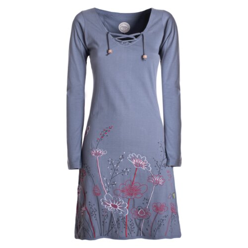 Vishes - Damen Langarm-Shirtkleid Tunika-Kleid Baumwollkleid mit Blumen-Print grau 40