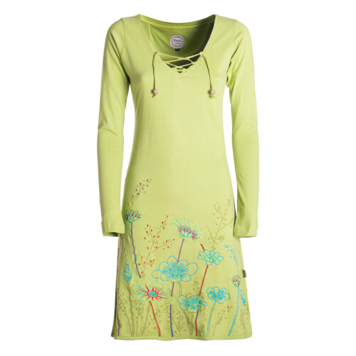 Vishes - Damen Langarm-Shirtkleid Tunika-Kleid Baumwollkleid mit Blumen-Print hellgrün 40