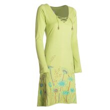 Vishes - Damen Langarm-Shirtkleid Tunika-Kleid Baumwollkleid mit Blumen-Print hellgrün 38