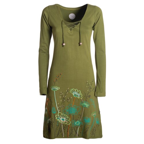 Vishes - Damen Langarm-Shirtkleid Tunika-Kleid Baumwollkleid mit Blumen-Print olive 36