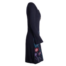 Vishes - Damen Langarm-Shirtkleid Tunika-Kleid Baumwollkleid mit Blumen-Print schwarz 48