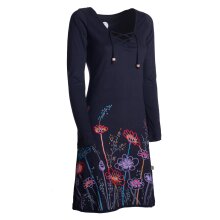 Vishes - Damen Langarm-Shirtkleid Tunika-Kleid Baumwollkleid mit Blumen-Print schwarz 48