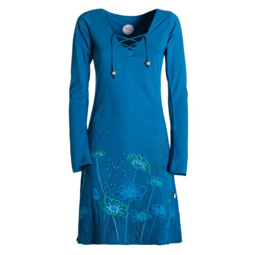 Vishes - Damen Langarm-Shirtkleid Tunika-Kleid Baumwollkleid mit Blumen-Print türkis 40