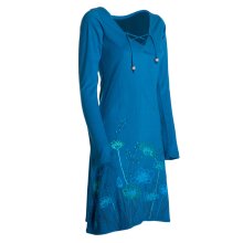 Vishes - Damen Langarm-Shirtkleid Tunika-Kleid Baumwollkleid mit Blumen-Print türkis 38