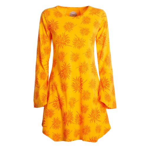 Vishes - Langarm Damen Blumen-Tunika Shirt-Kleid Glockenärmel Baumwolle gelb 46