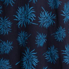 Vishes - Langarm Damen Blumen-Tunika Shirt-Kleid Glockenärmel Baumwolle schwarz-türkis 50