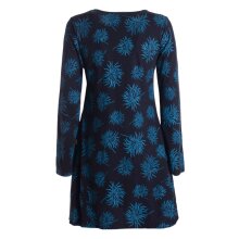 Vishes - Langarm Damen Blumen-Tunika Shirt-Kleid Glockenärmel Baumwolle schwarz-türkis 50