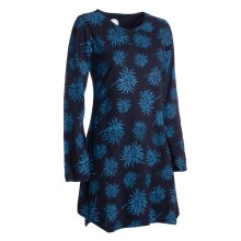 Vishes - Langarm Damen Blumen-Tunika Shirt-Kleid Glockenärmel Baumwolle schwarz-türkis 50