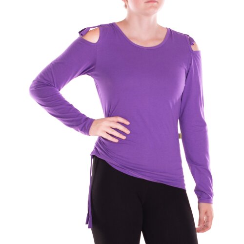 Vishes Langarm Shirt Damen Offene Schulter Raffung Jersey Baumwolle