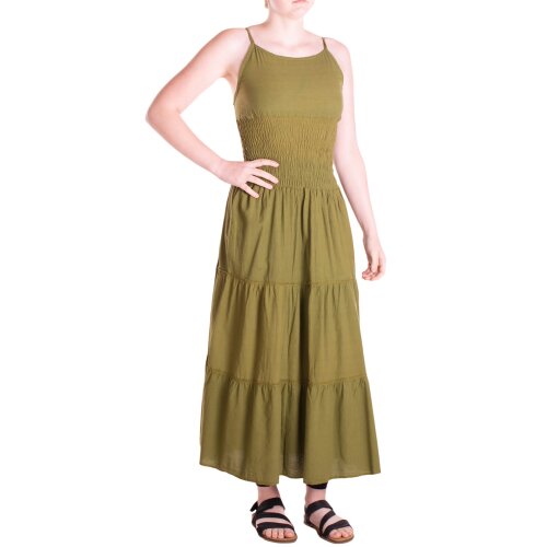 Vishes Maxikleid Damen Spaghettiträger Smok Stufenrock Baumwolle