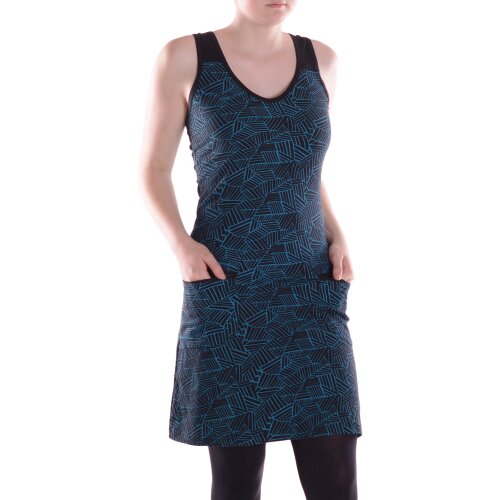 Vishes Damen Kleid Baumwolle Geometrisch A-Linie mittlere Taille mit Taschen schwarz 46-48