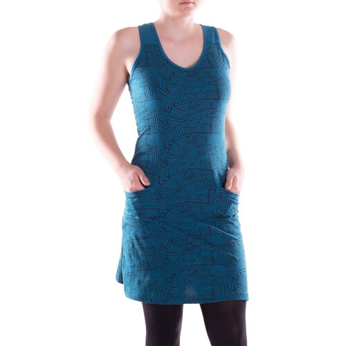 Vishes Damen Kleid Baumwolle Geometrisch A-Linie mittlere Taille mit Taschen türkis 40