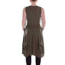 Vishes Damen knielanges Kleid Baumwolle Casual verstellbares Kleid im Lagen-Design mit Kordelzug braun 38