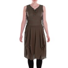 Vishes Damen knielanges Kleid Baumwolle Casual verstellbares Kleid im Lagen-Design mit Kordelzug braun 38