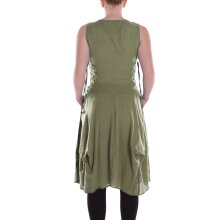Vishes Damen knielanges Kleid Baumwolle Casual verstellbares Kleid im Lagen-Design mit Kordelzug olive 32-34