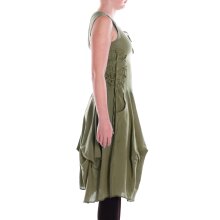 Vishes Damen knielanges Kleid Baumwolle Casual verstellbares Kleid im Lagen-Design mit Kordelzug olive 32-34