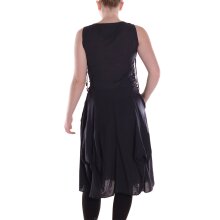 Vishes Damen knielanges Kleid Baumwolle Casual verstellbares Kleid im Lagen-Design mit Kordelzug schwarz 44