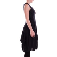 Vishes Damen knielanges Kleid Baumwolle Casual verstellbares Kleid im Lagen-Design mit Kordelzug schwarz 44