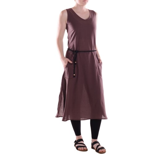 vishes Kleid lang Hippie Kleid mit geflochtenem Gürtel braun XL