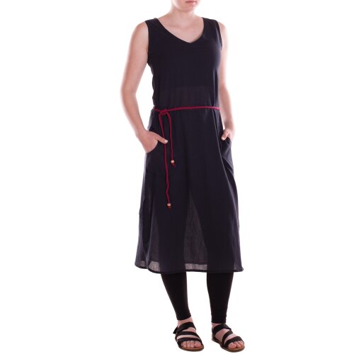 vishes Kleid lang Hippie Kleid mit geflochtenem Gürtel schwarz L