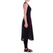 vishes Kleid lang Hippie Kleid mit geflochtenem Gürtel schwarz 4XL