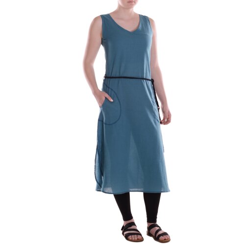 vishes Kleid lang Hippie Kleid mit geflochtenem Gürtel türkis L