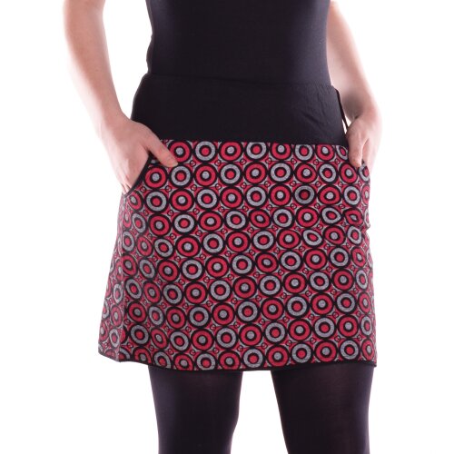 Vishes Damen Mini-Rock Baumwolle Kreise-Druck elastischer Bund mit Taschen schwarz 48