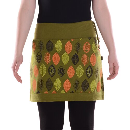 Vishes Damen Mini-Rock Baumwolle Dschungel-Print elastischer Bund mit Taschen olive 42