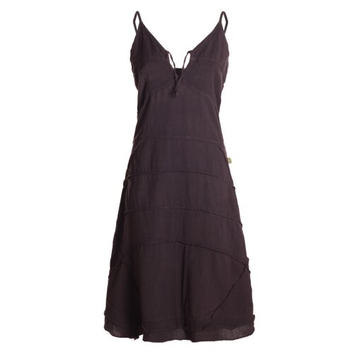 Vishes Sommerkleid Damen Handgewebt Baumwolle Spaghettiträger Schnürung braun 46-48