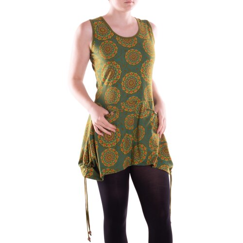 Vishes Damen Mini-Kleid Baumwolle geometrisches Muster mit Taschen olive 42