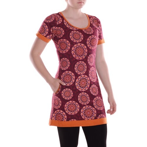 Vishes Damen Mini-Kleid Baumwolle geometrisch Pull On mit Taschen dunkelrot 40