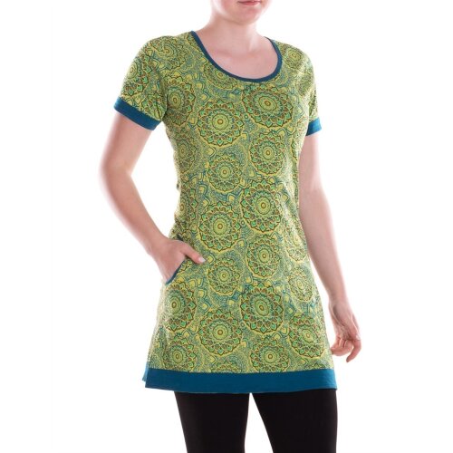 Vishes Damen Mini-Kleid Baumwolle geometrisch Pull On mit Taschen hellgrün 40