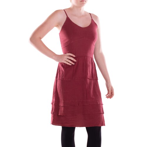 Vishes Sommerkleid Damen Träger Patchwork Stufenrock Baumwolle Gewebt dunkelrot 40